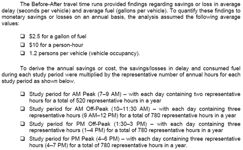 Figure 22. A screen shot showing an example of the assumptions for the Benefit/Cost Estimation and the study periods used.