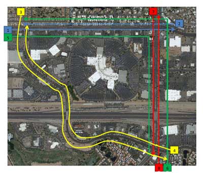 Figure 44. A map of the test area with the probe travel time routes highlighted.