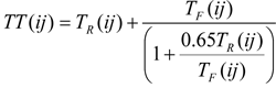 Equation 18. Equation to extrapolate facility origin destination (OD) travel times to full trip travel times (sum of on-facility and off-facility trip times).