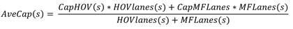 Equation to compute an average capacity for freeway sections with high-occupancy vehicle (HOV) lanes, across all lanes.