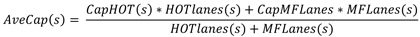 Equation to compute an average capacity for freeway sections with high-occupancy vehicle (HOV) lanes, across all lanes.