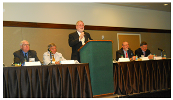 Panelists leading discussion with all attendees