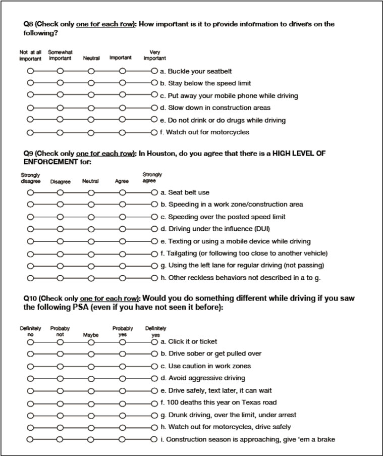 Screen shot of page 2 of the Houston survey