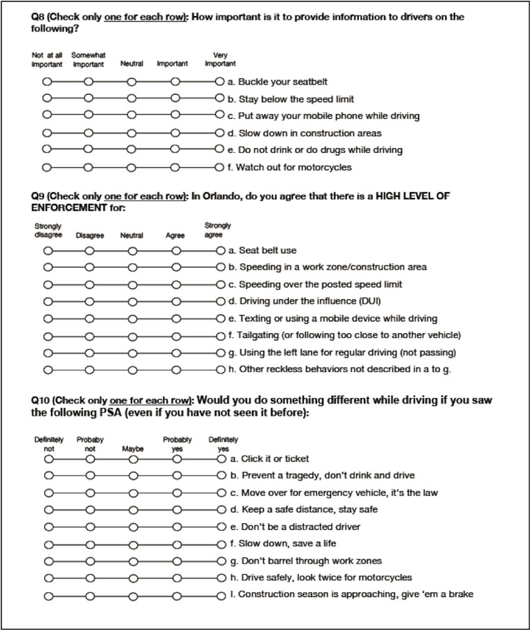 Screen shot of page 2 of the Orlando survey