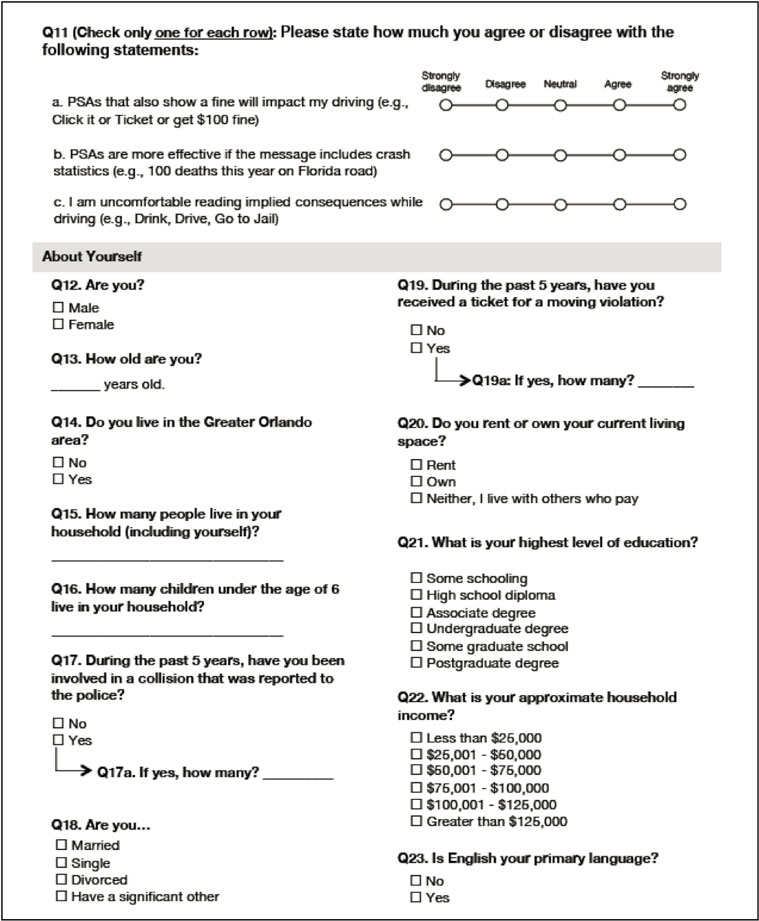 Screen shot of page 3 of the Orlando survey. Content is the same for all cities.