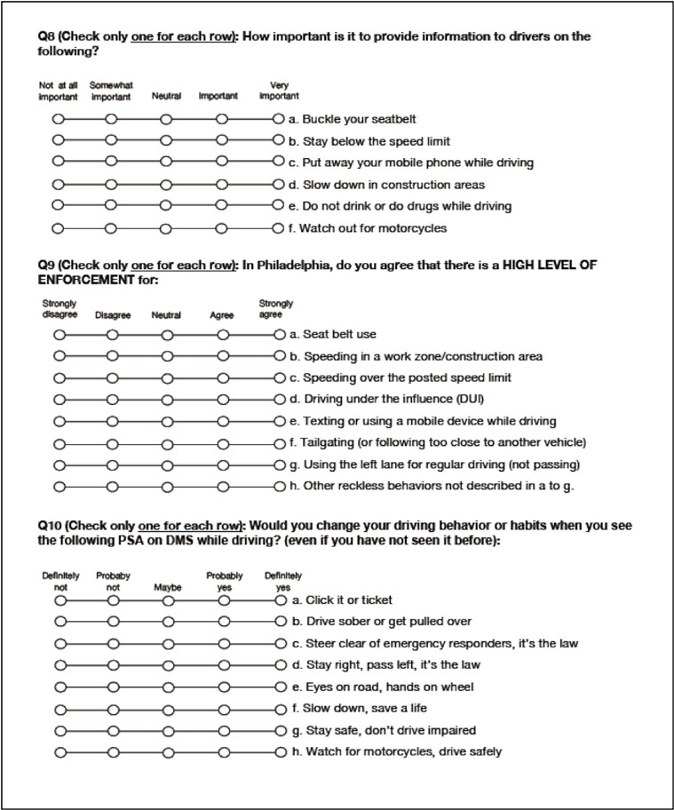 Screen shot of page 2 of the Philadelphia survey