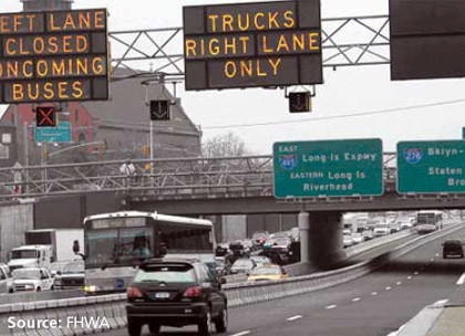 Photo of zipper lane in New York City which features no shoulders. A single disabled vehicle could block the entire managed/express lane.