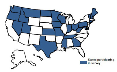 Map showing the 25 states participating in the survey.