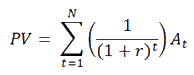 Equation. This complex formula represents the summation of the present value formula for each year of the life cycle.