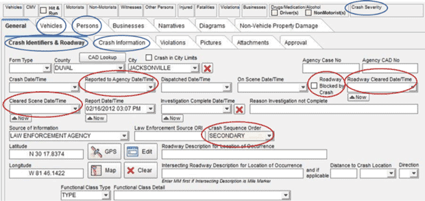 Figure 4 shows the Florida Highway Patrol electronic crash form.