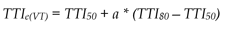 Figure 34 Equation: Travel-Time Index subscript e(vehicle type) equals Travel-Time Index subscript 50 plus a mulitiplied by (Travel-Time Index subscript 80-Travel-Time Index subscript 50).