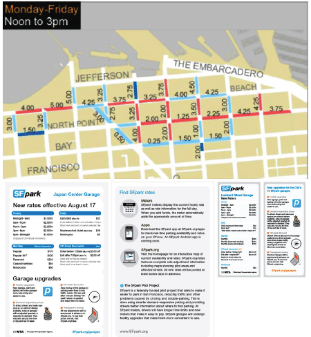 Map of an SFPark Operational area and information on rates by time period.