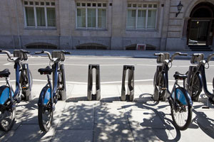 bikes parked on the street