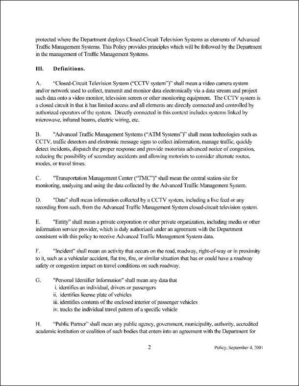 Figure 27 is a sample scan of second page of the Policy for the Design and Operation of Closed-Circuit Television in Advanced Traffic Management Systems.