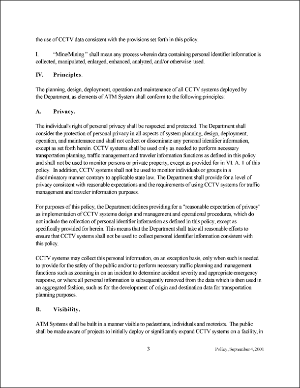 Figure 28 is a sample scan of third page of the Policy for the Design and Operation of Closed-Circuit Television in Advanced Traffic Management Systems.