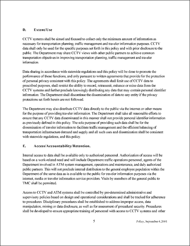 Figure 30 is a sample scan of fifth page of the Policy for the Design and Operation of Closed-Circuit Television in Advanced Traffic Management Systems.