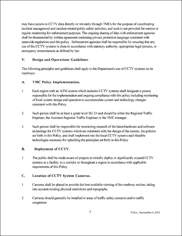 Figure 32 is a sample scan of seventh page of the Policy for the Design and Operation of Closed-Circuit Television in Advanced Traffic Management Systems.