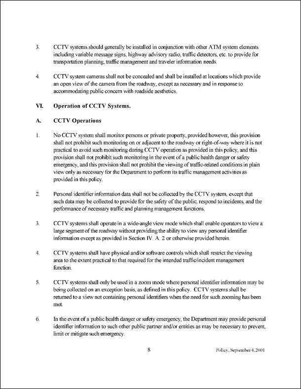 Figure 33 is a sample scan of eighth page of the Policy for the Design and Operation of Closed-Circuit Television in Advanced Traffic Management Systems.