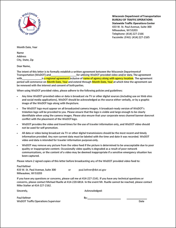 Figure 51 is a sample scan of Video Utilization Agreement at the Wisconsin Department of Transportation.