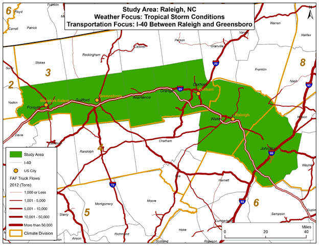 Figure 11 is a map showing the study area along Interstate 40 in the Raleigh, North Carolina region.