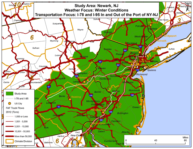 Figure 8 is a map showing the study area along Interstate 78 between Easton, Pennsylvania and New York City.