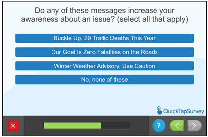 Questionnaire screen - Do any of these messages increase your awareness about an issue?