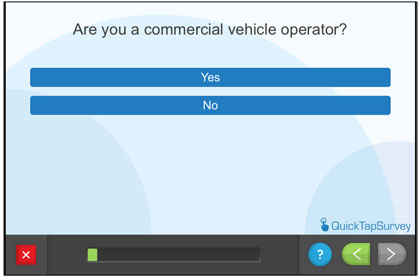 Questionnaire screen - Are you a commercial vehicle operator?