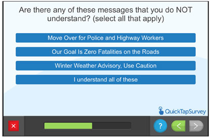 Questionnaire screen - Are there any of these messages that you do NOT understand?