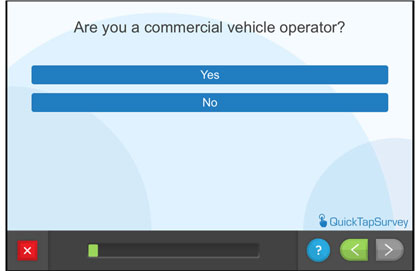 Questionnaire screen - Are you a commercial vehicle operator?