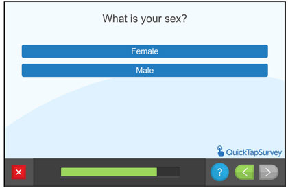 Questionnaire screen - What is your sex?