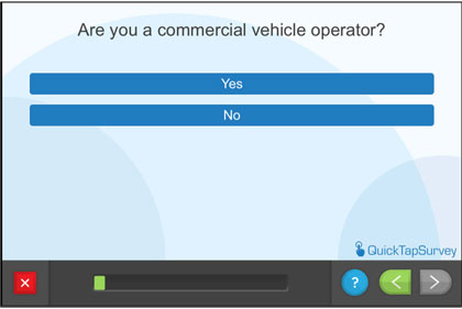 Questionnaire screen - Are you a commercial vehicle operator?