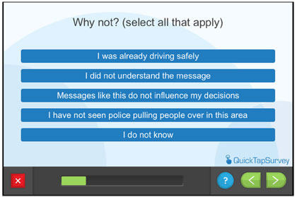 Questionnaire screen - Why not?