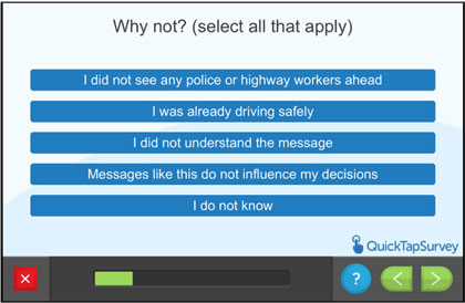 Questionnaire screen - Why not?