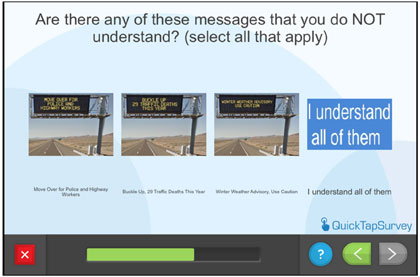 Questionnaire screen - Are there any of these messages that you do NOT understand?