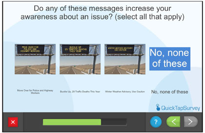 Questionnaire screen - Do any of these messages increase your awareness about an issue?