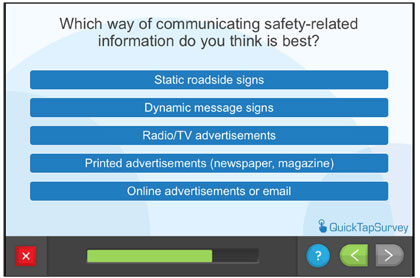 Questionnaire screen - Which way of communicating safety-related information do you think is best?