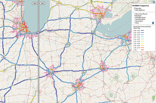 Map with a dynamic slider comparing userselectable measures. (GLRTOC)