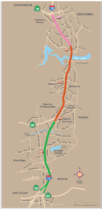 Map of the San Diego ICM demonstration site on the I-15 corridor.