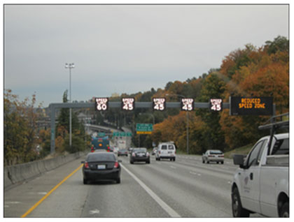 Picture of the variable speed limit signage in Seattle, Washington.