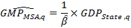 The Gross Metropolitan Product is calculated as the product of the Gross Domestic Product for each state multiplied by the inverse of estimated coefficient.