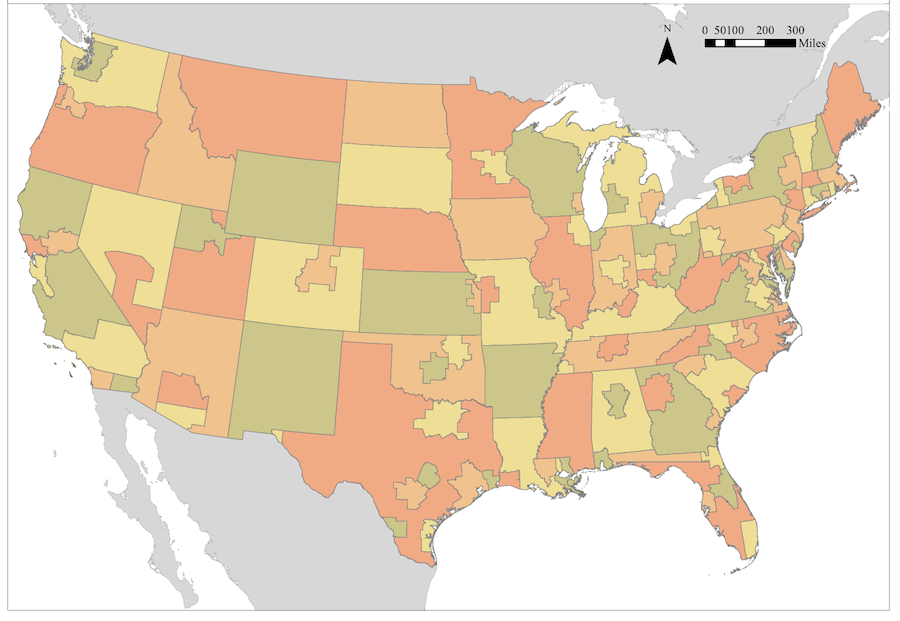 Map of FAF zones in the U.S. Each zone is colored differently for easier visibility and the colors do not have any other meaning.