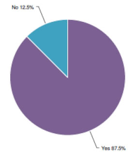 Graph for number 14 or if group collaborates with other organizations in the region.  No (12.5%), Yes (87.5%).