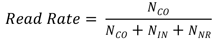 An equation to compute the read rate of the license plate and U.S. Department of Transportation Number readers. It is determined by dividing the number of results labeled as Correct by the sum of the number of results labelled as Correct, Incorrect, and Not Read.