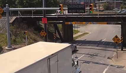 photo of the Gregson Street bridge with the new overheight detection system