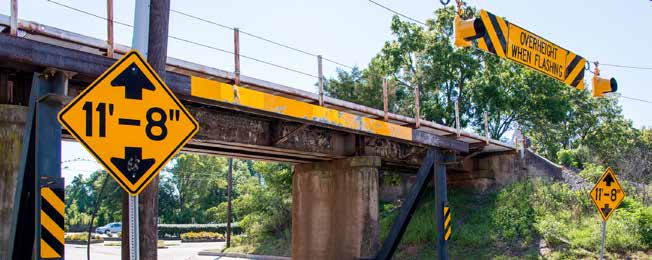 photo of the Gregson Street bridge with the old overheight detection system