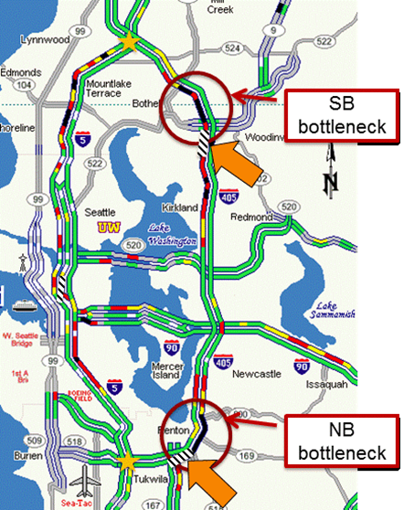 Figure 27. Sinkhole Damaged Sections. Figure 27 illustrates the damaged sections that require repair: one on the SB direction right after the SB bottleneck location and one on the NB direction prior to the NB bottleneck location.