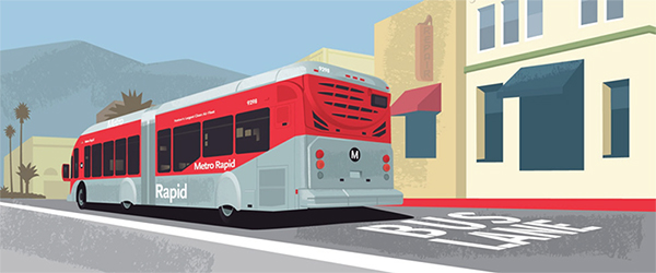 Figure 17. Computer illustration of a bus using a bus lane in a city.