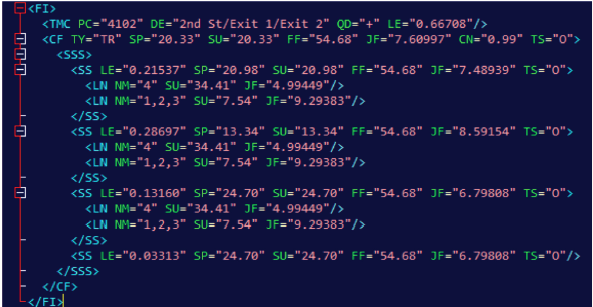 This screenshot shows an example of sub-segment per-lane data code. This screenshot shows an example of the per-lane data code.