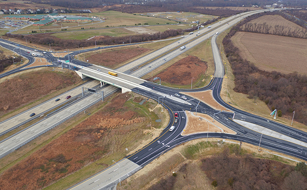 Diverging diamond intersection from above.