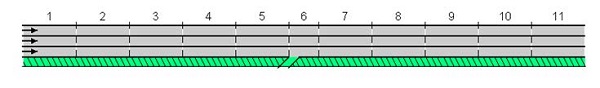 Drawing shows road with on-ramp entering the road in the middle, and the part time shoulder lane is open throughout the entire length of the road.